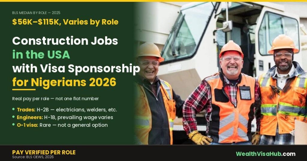 Nigerian construction workers in safety gear, guide to construction jobs in USA with visa sponsorship for Nigerians 2026
