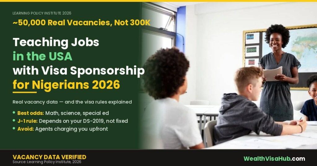 Nigerian teacher in classroom with students, guide to teaching jobs in USA with visa sponsorship for Nigerians 2026