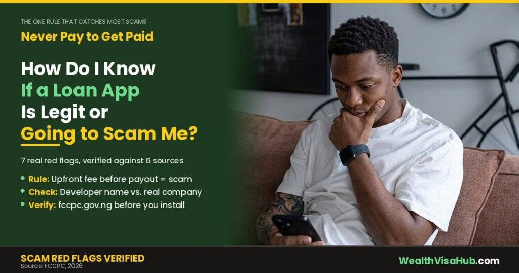 Person checking loan app details on phone guide to how to know if a loan app is legit in Nigeria